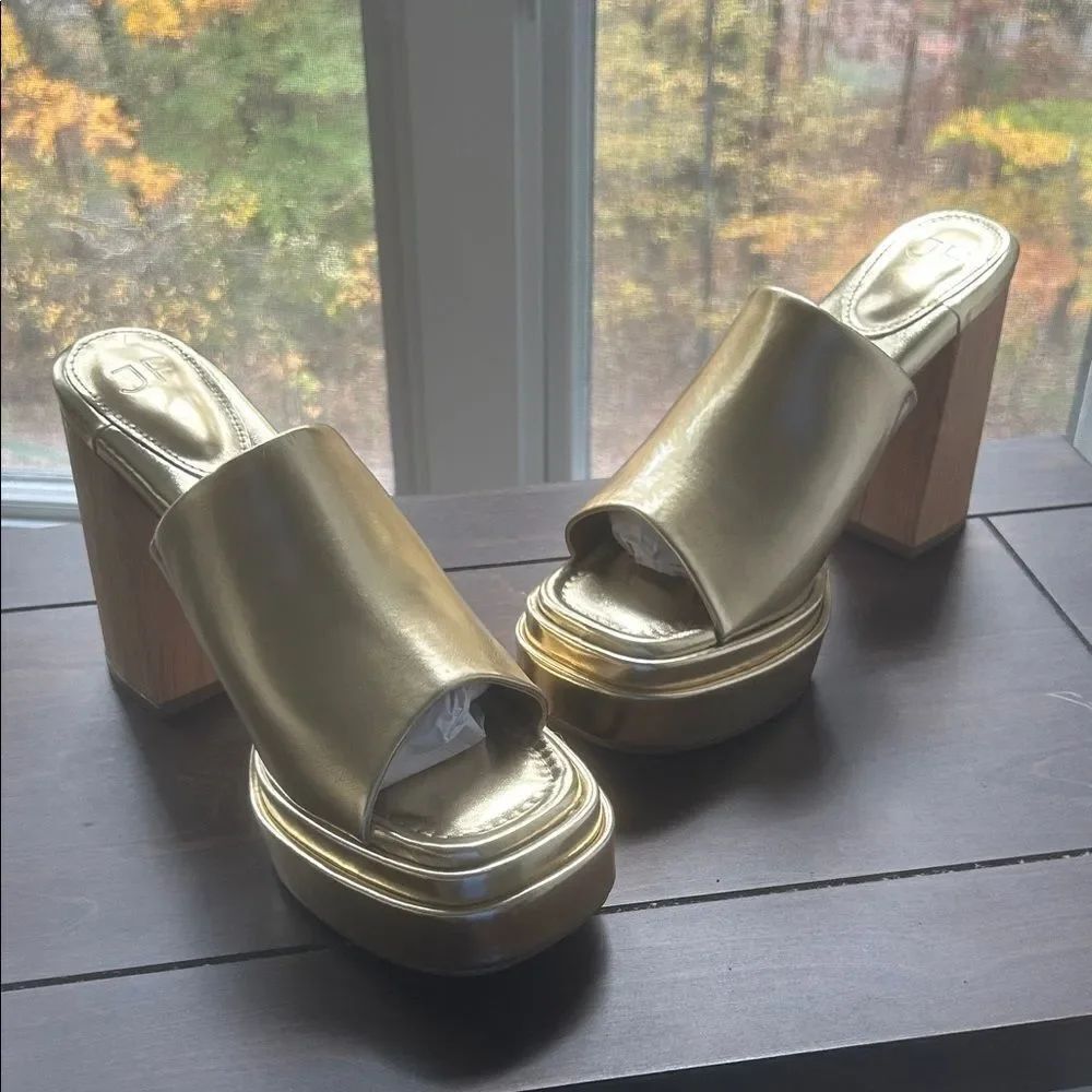 JustFab Gold Platform Block Heels